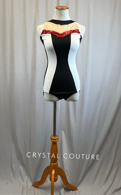 Black and White Stripe Leotard with Red Sequins