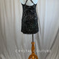 Black and Silver Glitter and Metallic Swirl Short Slit Dress -Rhinestones
