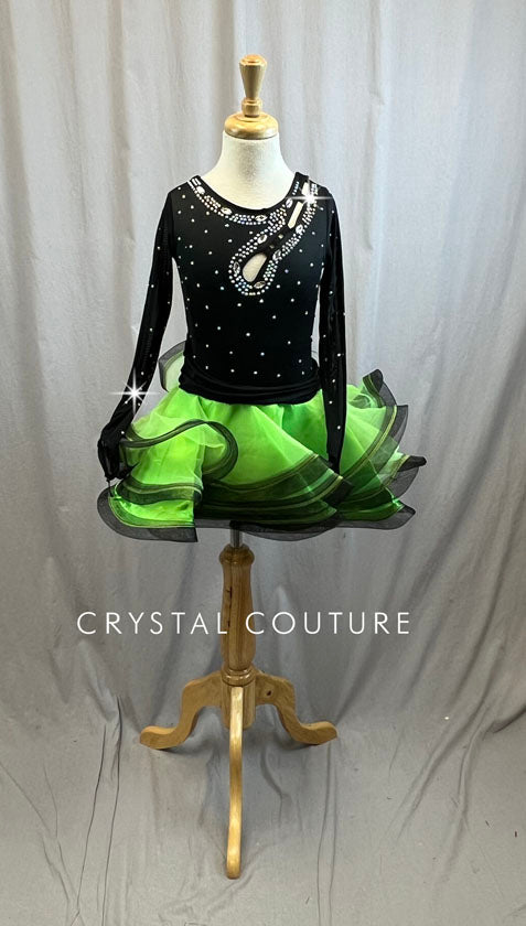 Black And Neon Green Lycra and Mesh Tutu -Rhinestones