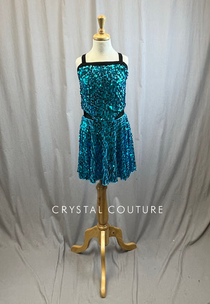 Mid Length Teal and Black Sequin Dress