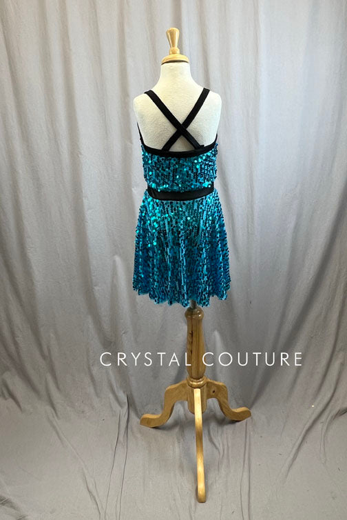 Mid Length Teal and Black Sequin Dress