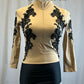 Custom Nude Mock Neck Front Zip Leotard with Black Appliques
