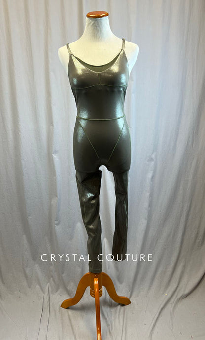 Metallic Light Olive Mesh and Lycra Unitard