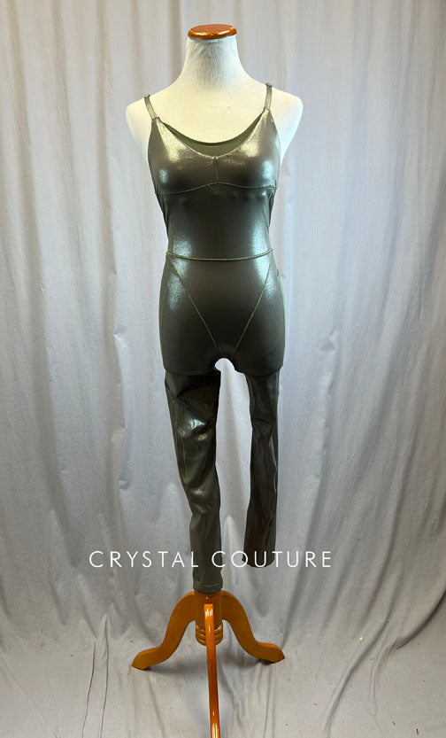 Metallic Light Olive Mesh and Lycra Unitard