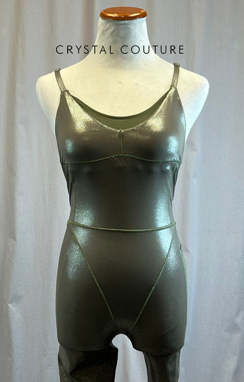 Metallic Light Olive Mesh and Lycra Unitard