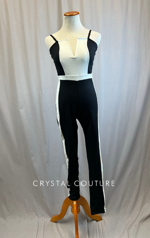 Black and White Lycra Unitard with Black Spaghetti Straps