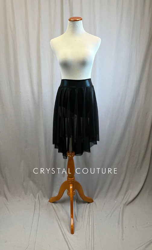 *Brand New* Mid Length Matte Metallic Black Mesh Asymmetrical Skirt