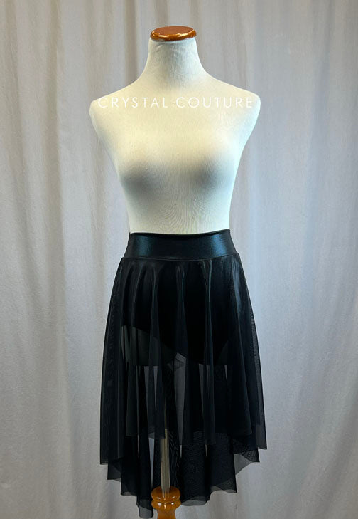 *Brand New* Mid Length Matte Metallic Black Mesh Asymmetrical Skirt
