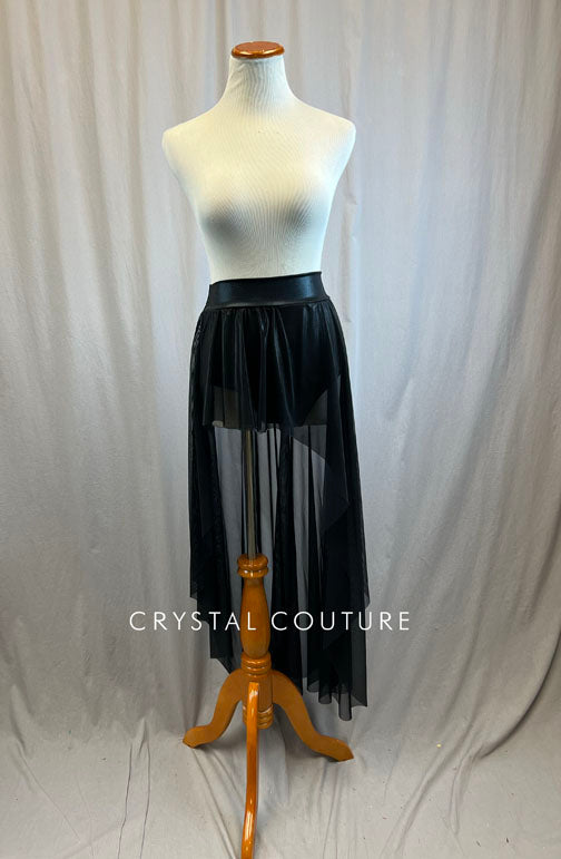 *Brand New* Long Matte Metallic Black Mesh Asymmetrical Skirt