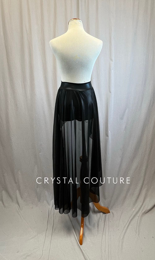 *Brand New* Long Matte Metallic Black Mesh Asymmetrical Skirt