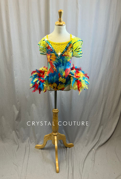 Yellow, Red, Blue Feather Tutu Dress -Rhinestones and Accessories