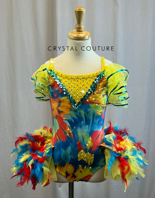 Yellow, Red, Blue Feather Tutu Dress -Rhinestones and Accessories