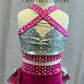 Metallic Hot Pink and Silver Zsa Zsa Set with Metallic Pink Netting Skirt -Rhinestones and hair piece
