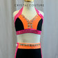 Black, Neon Pink and Neon Orange Color Block Top and Brief set -Rhinestones and Accessories