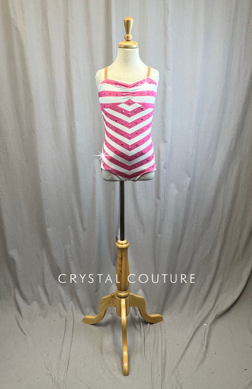 Pink and White Chevron Swimsuit -Rhinestones and Accessories