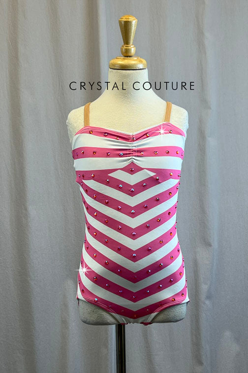 Pink and White Chevron Swimsuit -Rhinestones and Accessories
