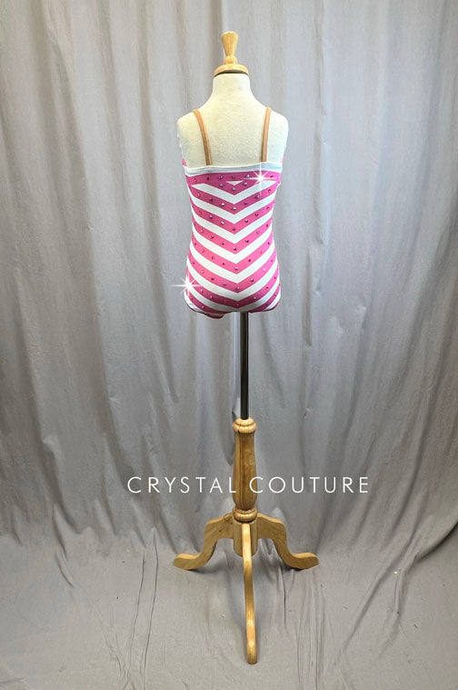 Pink and White Chevron Swimsuit -Rhinestones and Accessories