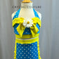 Blue, Yellow, and White Daisy and Polka Dot Two Piece with Ruffled Trunks -Hairpiece