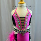 Hot Pink and Black Cutout Leotard with Feather Bustle -Rhinestones and Accessories
