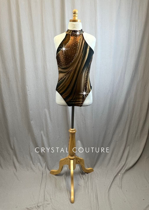 Custom Metallic Copper and Black Striped Leotard -Rhinestones