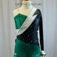 Custom Metallic Green and Black Tuxedo Style Biketard -Rhinestones and Accessories