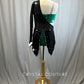 Custom Metallic Green and Black Tuxedo Style Biketard -Rhinestones and Accessories