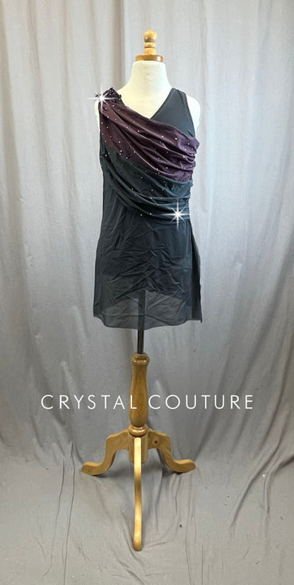 Custom Slate Gray Mesh Overlay Dress with Mauve Mesh and Plum Appliques -Rhinestones and Accessories