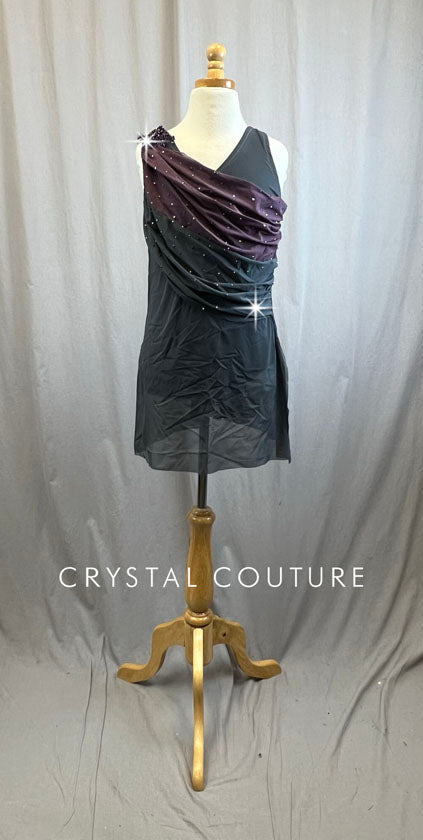Custom Slate Gray Mesh Overlay Dress with Mauve Mesh and Plum Appliques -Rhinestones and Accessories