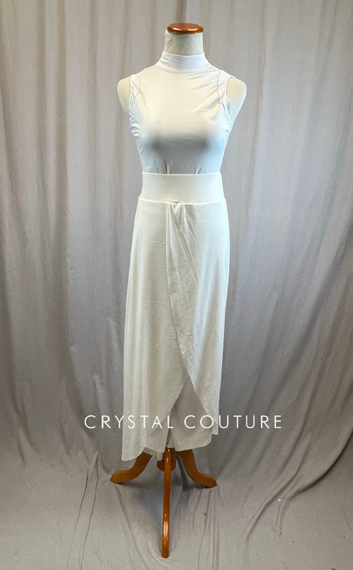 White Mock Neck Pleather Leotard and Pant Set