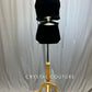 Black Velvet Cut Out Leotard With Center Accent Ring -Rhinestones