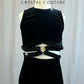 Black Velvet Cut Out Leotard With Center Accent Ring -Rhinestones