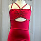 Red Strappy Cut Out Leotard -Rhinestones