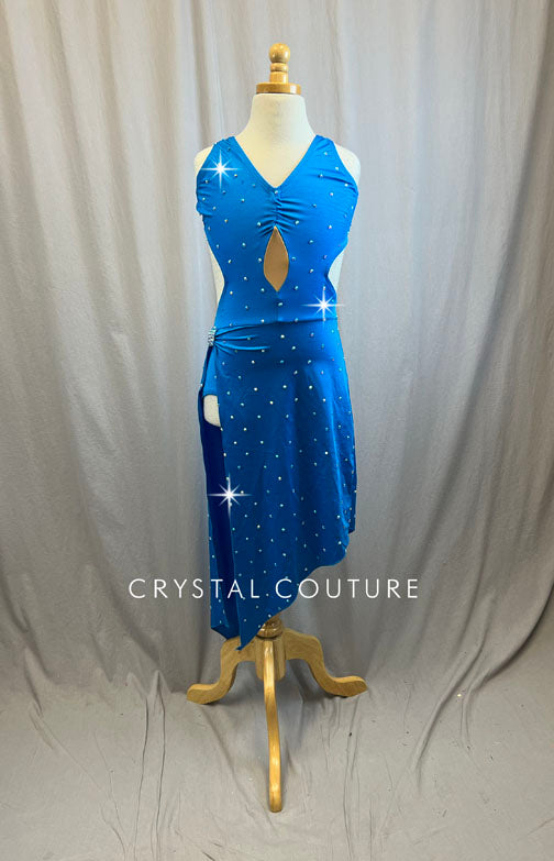 Deep Turquoise Sweetheart Fitted Asymmetrical Dress with High Slit -Rhinestones