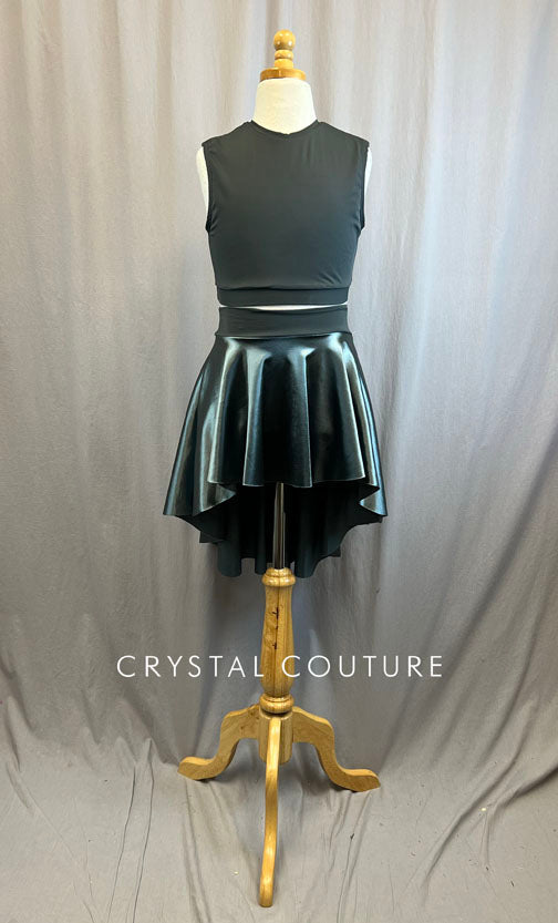 *Brand New* Slate Gray Lycra Top and Satin Asymmetrical Skirt Set