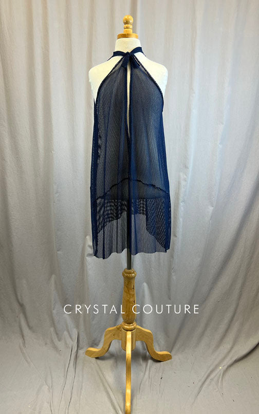 *Brand New* Navy Blue Fishnet Halter Tie Asymmetrical Dress
