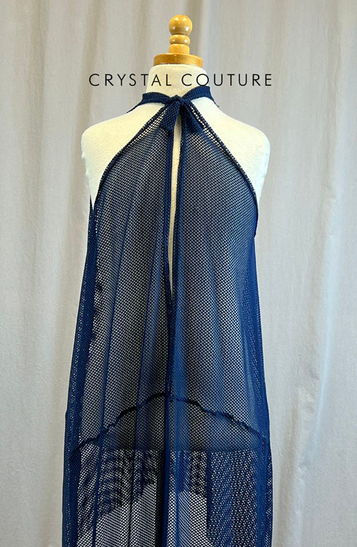 *Brand New* Navy Blue Fishnet Halter Tie Asymmetrical Dress