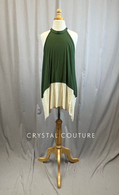 *Brand New* Olive Green and Beige Color Block Asymmetrical Dress