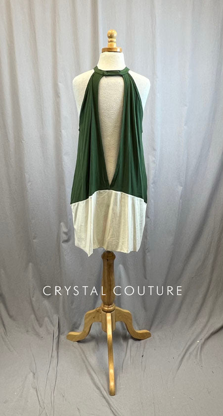 *Brand New* Olive Green and Beige Color Block Asymmetrical Dress