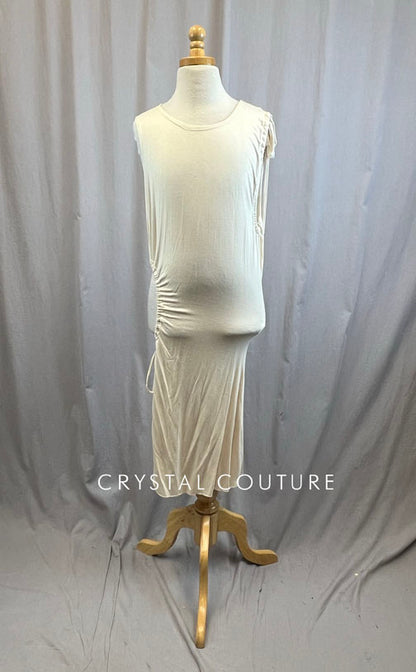*Brand New* Beige Ruched Cut Out Tie Dress