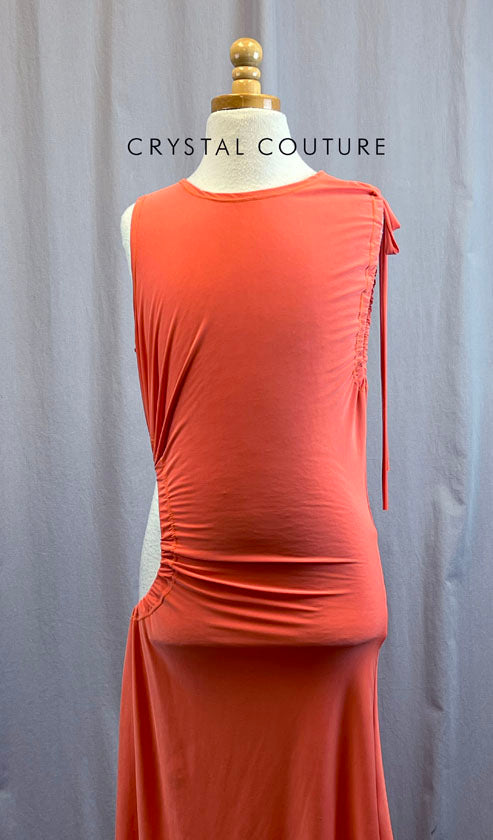 *Brand New* Tangerine Ruched Cut Out Tie Dress