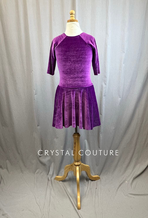 *Brand New* Dark Magenta Velvet 3/4 Length Sleeve Skating Dress