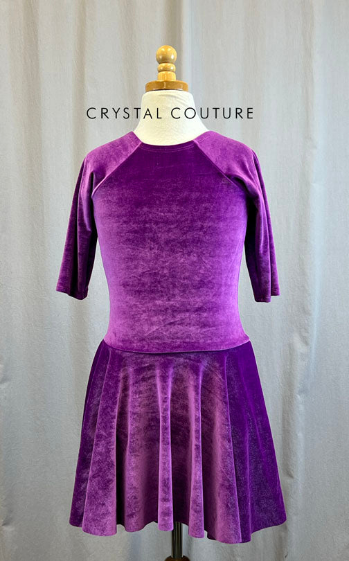 *Brand New* Dark Magenta Velvet 3/4 Length Sleeve Skating Dress