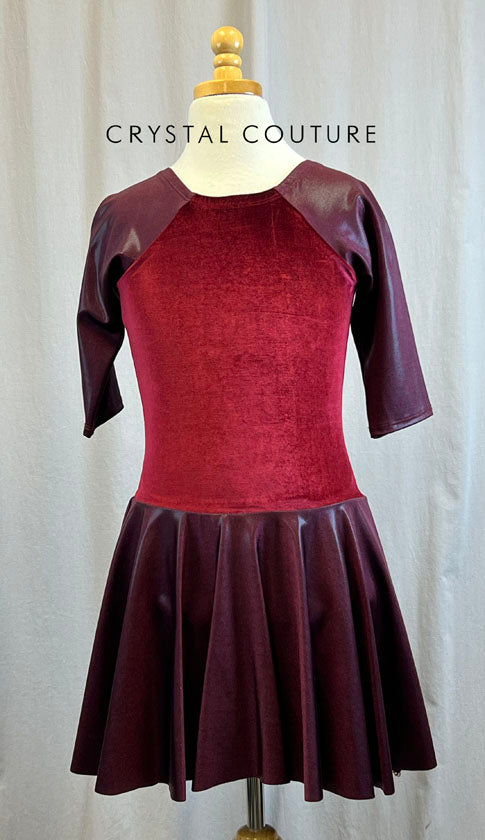 *Brand New* Burgundy Velvet 3/4 Length Sleeve Skating Dress