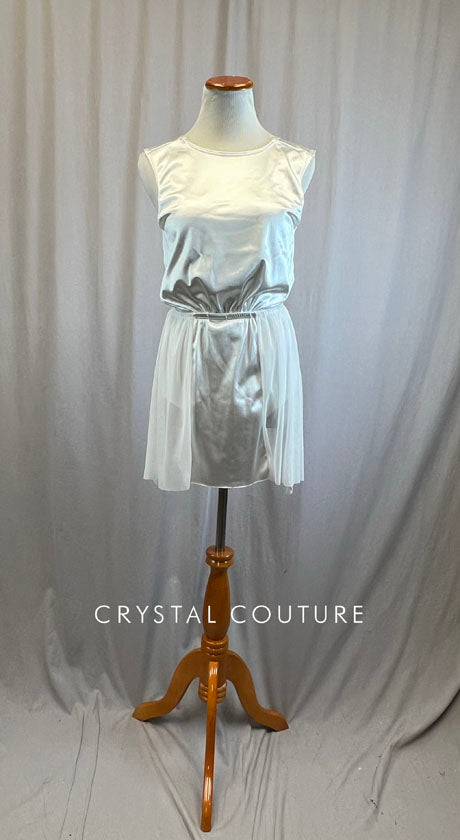 *Brand New* White Satin And Mesh Cut-Out Dress With Tie Back