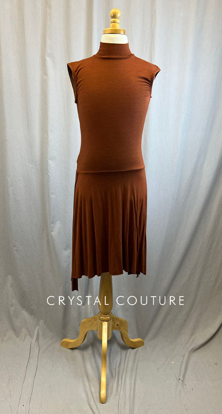 *Brand New* Rust Cotton Mock Neck Loose High Slit Dress