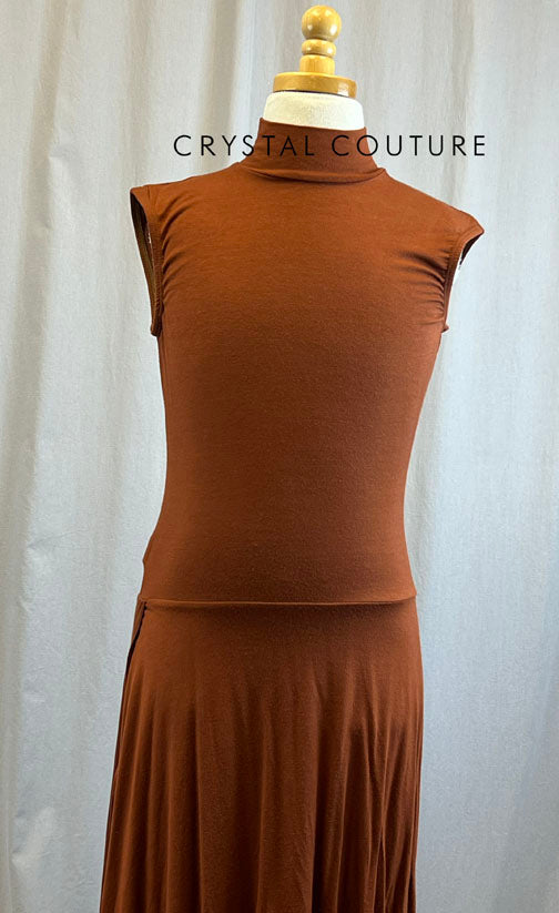 *Brand New* Rust Cotton Mock Neck Loose High Slit Dress