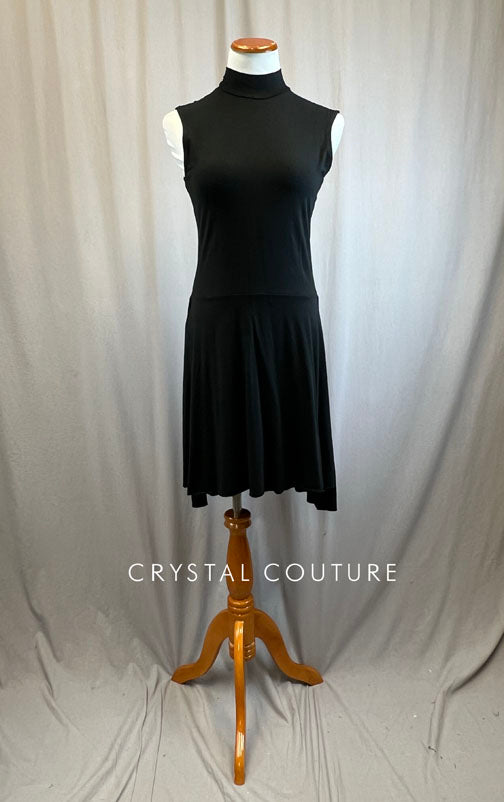 *Brand New* Black Cotton Mock Neck Loose High Slit Dress