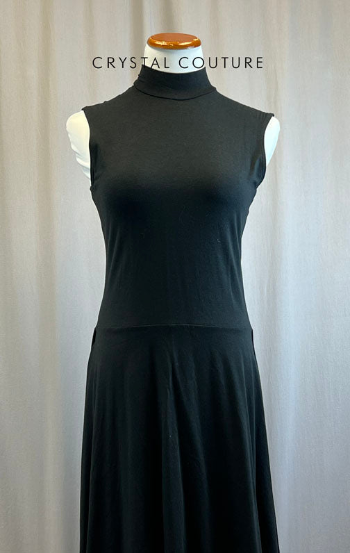 *Brand New* Black Cotton Mock Neck Loose High Slit Dress