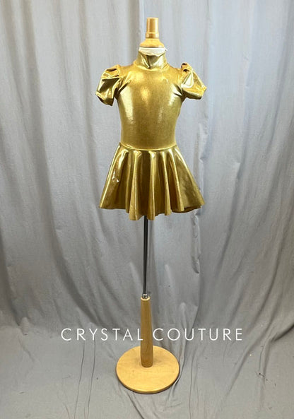 *Brand New* Metallic Gold Mock Neck Cap Sleeve Dress