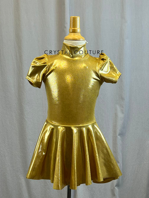 *Brand New* Metallic Gold Mock Neck Cap Sleeve Dress